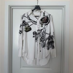 Jason Wu Collection White Button-Up Shirt with Botanical Illustration